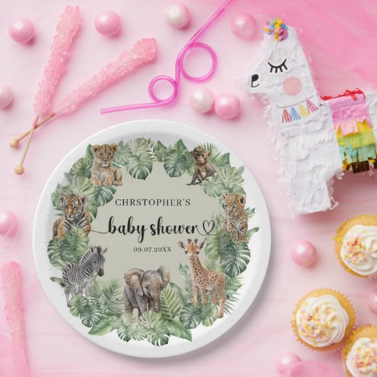 ワイルドワンジャングルサファリ動物ボーイベビーシャワー ペーパープレート (パーティー)