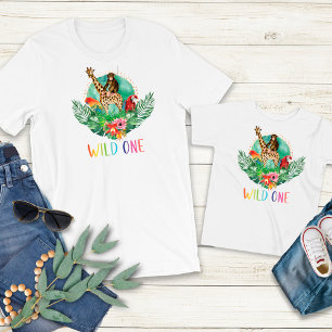 ワイルドワンジャングルサファリ動物モダンの水色 Tシャツ