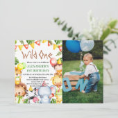 ワイルドワンジャングルサファリ動物1st誕生日の写真 招待状 (スタンド正面)