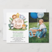 ワイルドワンジャングルサファリ動物1st誕生日の写真 招待状 (正面)