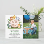 ワイルドワンジャングルサファリ動物1st誕生日の写真 招待状 (スタンド正面)