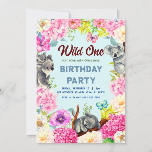 ワイルドワンジャングルサファリ子供の誕生日パーティー 招待状 (正面)