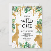 ワイルドワンジャングルサファリ金ゴールドグリーン1日 招待状 (正面)