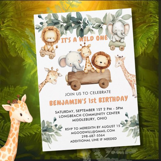 *ワイルドワンジャングルサファリ1歳の誕生日パーティー 招待状