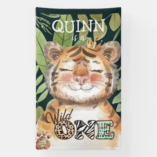 ワイルドワンジャングルサファリ1stバースデーウェルカムサイン 横断幕 (縦)