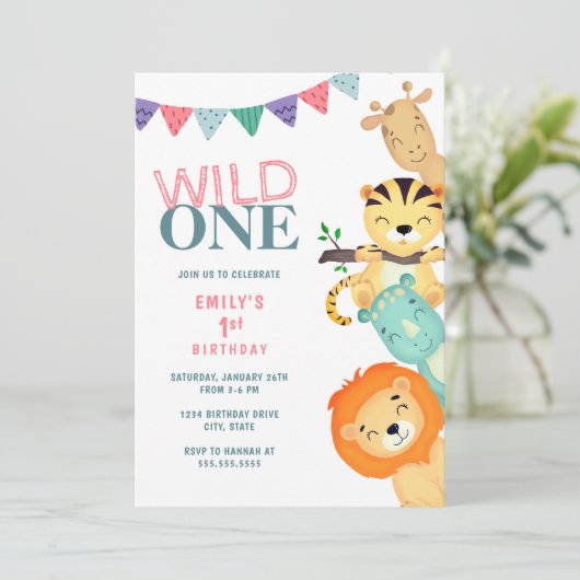 ワイルドワンジャングルサファリ1st誕生日招待状 招待状 (スタンド正面)
