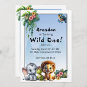 ワイルドワンジャングルサファリ1st誕生日招待状 招待状 (正面/裏面)