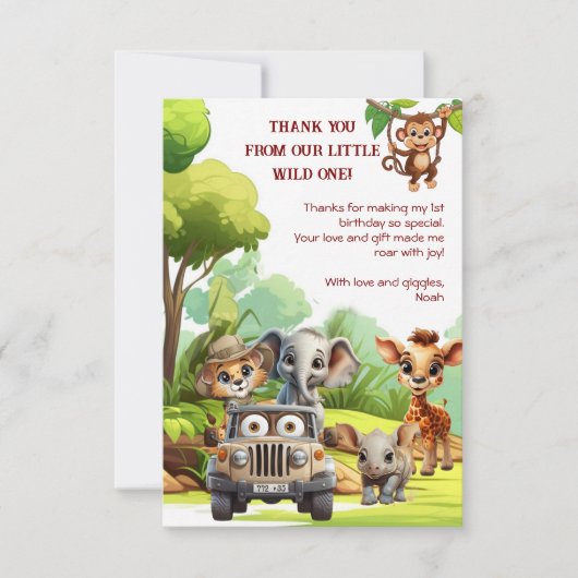 ワイルドワンジャングルサンクスカード 1歳誕生日 サンキューカード (正面)