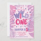 ワイルドワンジャングルテーマガールファースト誕生日 招待状 (正面)