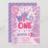 ワイルドワンジャングルテーマガールファースト誕生日 招待状 (正面/裏面)