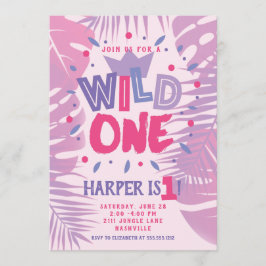 ワイルドワンジャングルテーマガールファースト誕生日 招待状