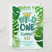 ワイルドワンジャングルテーマボーイズファースト誕生日 招待状 (正面)