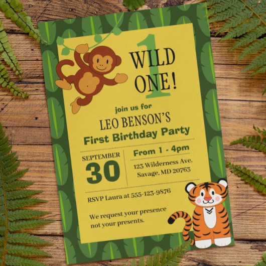 ワイルドワンジャングルファースト誕生日 招待状