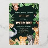 ワイルドワンジャングルボーイファースト誕生日バラゴールドフォイル 箔招待状 (正面)