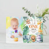 ワイルドワンジャングル写真1st誕生日パーティーありがとう カード (スタンド正面)