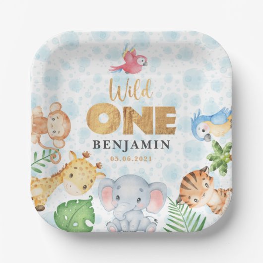 ワイルドワンジャングル動物1st誕生日パーティーP ペーパープレート (正面)