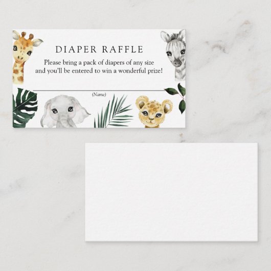 ワイルドワンジャングル赤ちゃんシャワーおむつラッフル エンクロージャーカード (正面/裏面)