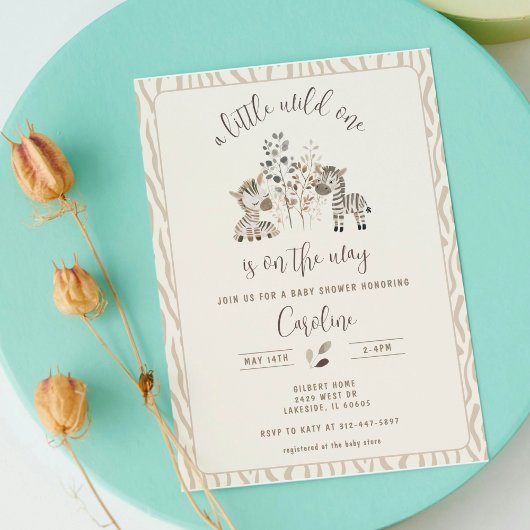 ワイルドワンゼブラサファリ男女兼用ベビーシャワー 招待状