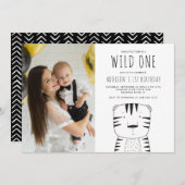 ワイルドワンタイガーカスタムフォトファースト誕生日 招待状 (正面/裏面)
