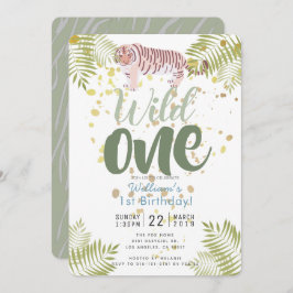 ワイルドワンタイガーカーキグリーン1st誕生日招待状 招待状