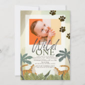 ワイルドワンタイガーサファリジャングル1st誕生日の写真 招待状 (正面)