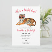 ワイルドワンタイガー水カラー誕生日招待状 サンキューカード (スタンド正面)