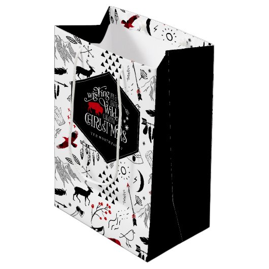 ワイルドワンダフルクリスマスパターンレッド/ブラックID604 ミディアムペーパーバッグ (正面アングル)