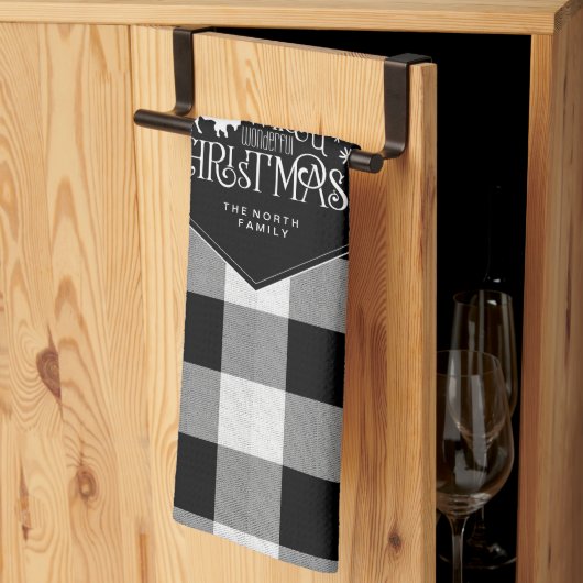 ワイルドワンダートクリスマスブラックバッファロープレイドID604 キッチンタオル (三つ折り)