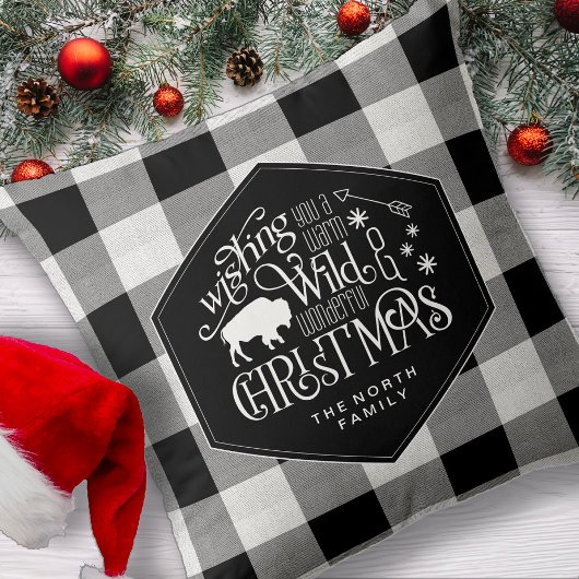 ワイルドワンダートクリスマスブラックバッファロープレイドID604 クッション