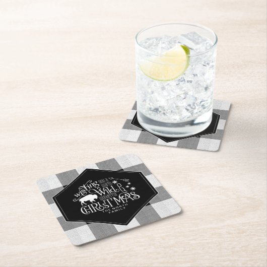 ワイルドワンダートクリスマスブラックバッファロープレイドID604 スクエアペーパーコースター (インサイチュ)