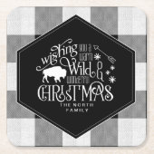 ワイルドワンダートクリスマスブラックバッファロープレイドID604 スクエアペーパーコースター (正面)