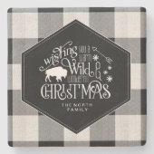 ワイルドワンダートクリスマスブラックバッファロープレイドID604 ストーンコースター (正面)