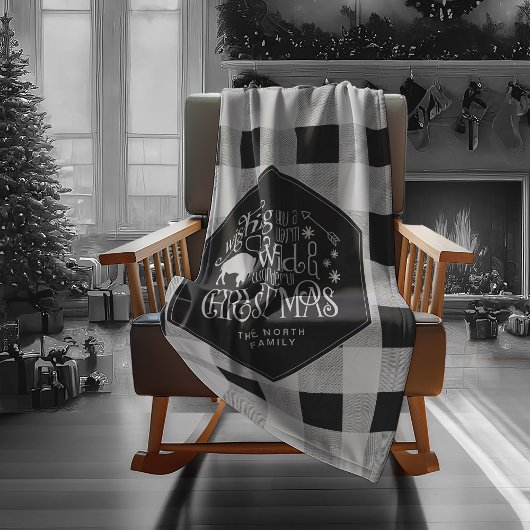ワイルドワンダートクリスマスブラックバッファロープレイドID604 フリースブランケット