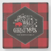 ワイルドワンダートクリスマスレッドバッファロープレイドID604 ストーンコースター (正面)