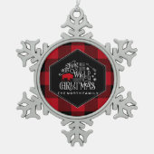 ワイルドワンダートクリスマスレッドバッファロープレイドID604 スノーフレークピューターオーナメント (正面)