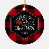 ワイルドワンダートクリスマスレッドバッファロープレイドID604 セラミックオーナメント (正面)
