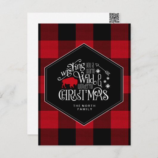 ワイルドワンダートクリスマスレッドバッファロープレイドID604 ポストカード (正面/裏面)