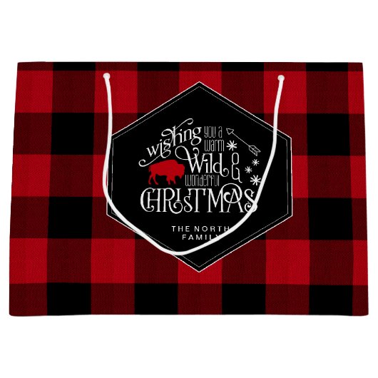 ワイルドワンダートクリスマスレッドバッファロープレイドID604 ラージペーパーバッグ (正面)
