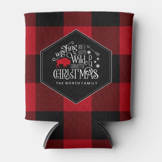 ワイルドワンダートクリスマスレッドバッファロープレイドID604 缶クーラー (正面)