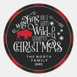ワイルドワンダートクリスマスレッド&ブラックバッファローID604 ラウンドシール