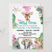 ワイルドワンディアサファリジャングル第1動物誕生日 招待状 (正面)