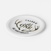 ワイルドワンディア〔雄ジカの〕枝角シンプルホワイト誕生日 ペーパープレート (アングル)