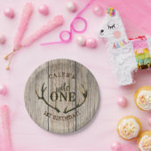 ワイルドワンディア〔雄ジカの〕枝角素朴ズウッド1st誕生日 ペーパープレート (パーティー)