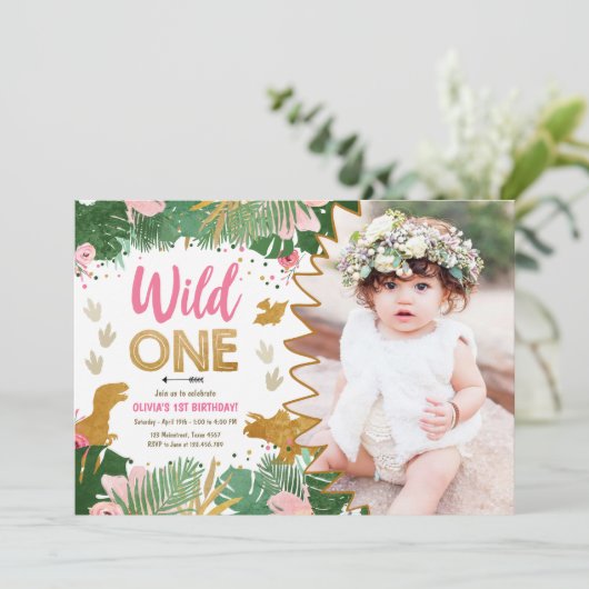 ワイルドワンディノパーティーガールピンクディゾロウ誕生日 招待状 (スタンド正面)