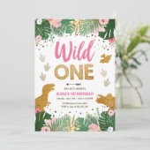 ワイルドワンディノパーティーガールピンク恐竜誕生日 招待状 (スタンド正面)