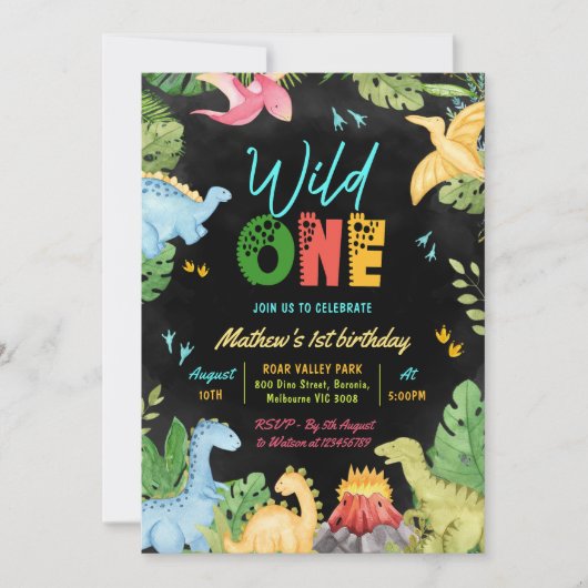 ワイルドワンディノパーティーボーイダノサンダース1歳の誕生日 招待状 (正面)