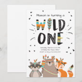 ワイルドワントライバルの最初の誕生日の招待ウッドランド 招待状 (正面/裏面)