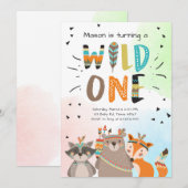 ワイルドワントライバルの最初の誕生日の招待ウッドランド 招待状 (正面/裏面)