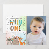 ワイルドワントライバルの最初の誕生日の招待ウッドランド 招待状 (正面/裏面)