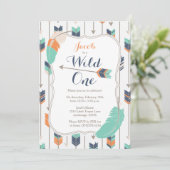 ワイルドワントライバルアローズ誕生日パーティブルーグリーン 招待状 (スタンド正面)